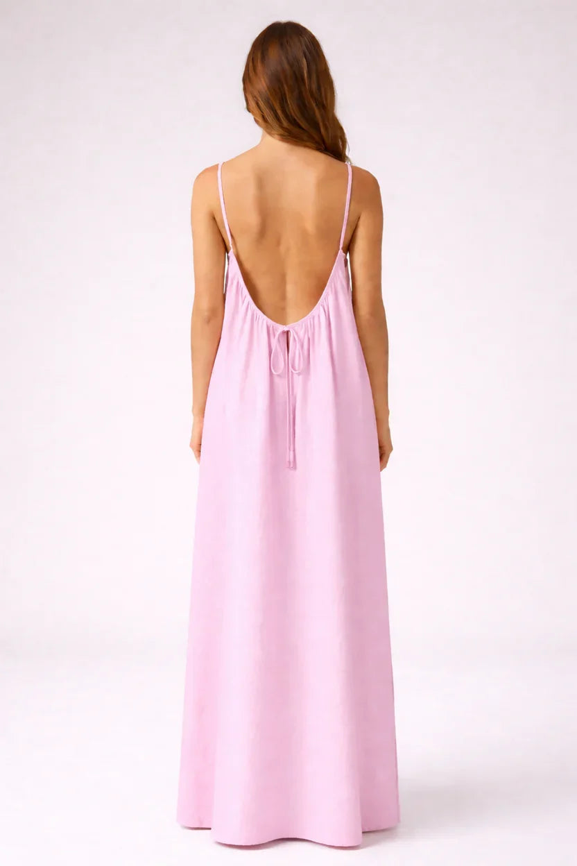 Pastel Pink Backless Maxi Dress