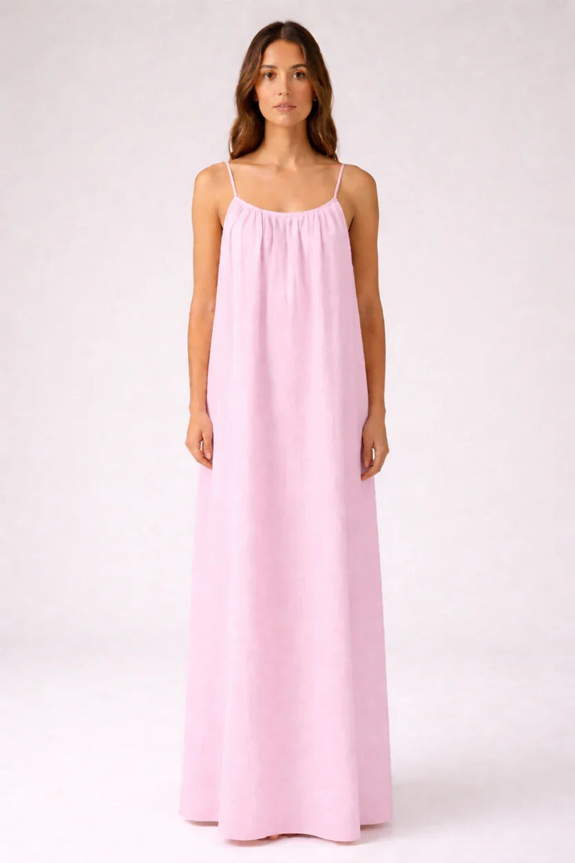 Pastel Pink Backless Maxi Dress