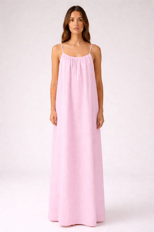 Pastel Pink Backless Maxi Dress