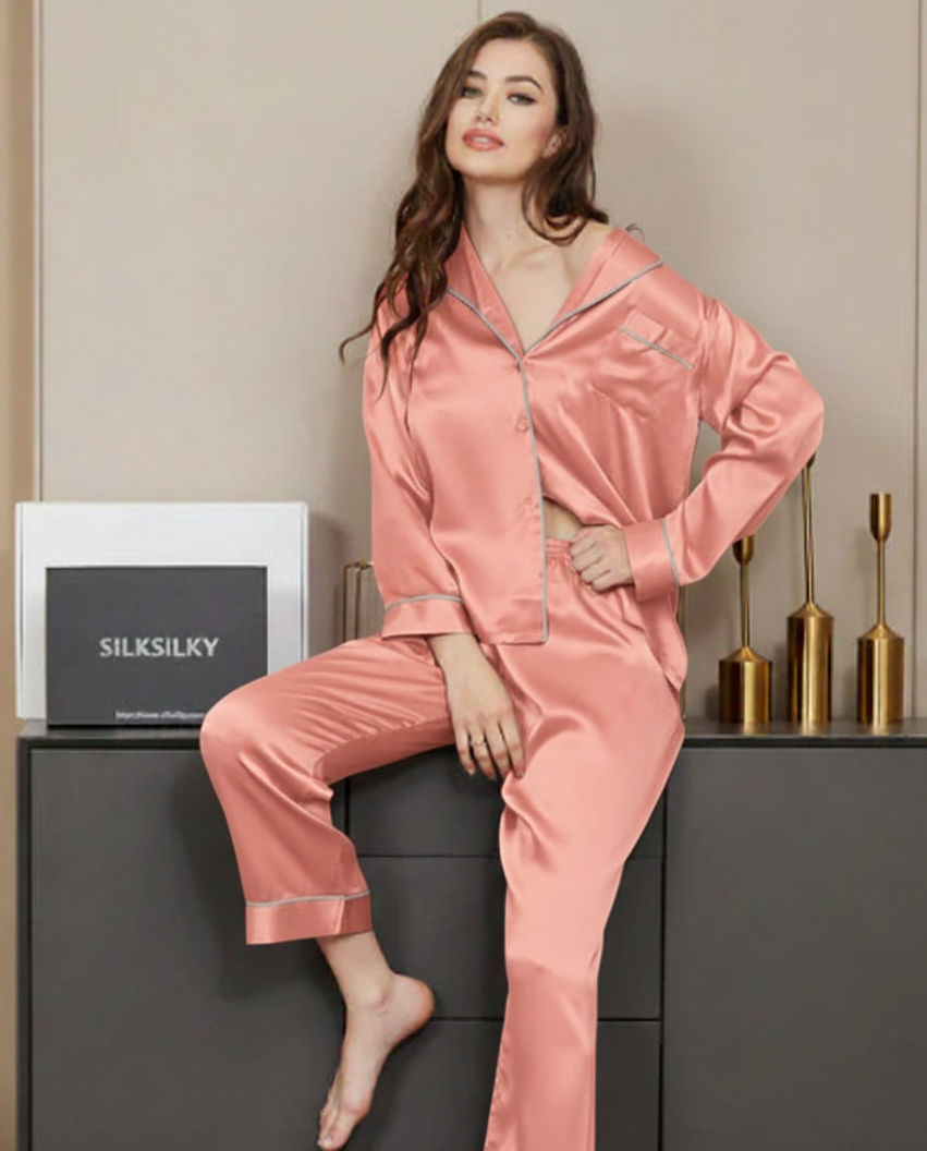 Dusty Rose Plain Silk Suit – Baggy Trouser