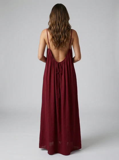 Deep Red Backless Maxi Dress