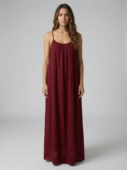 Deep Red Backless Maxi Dress