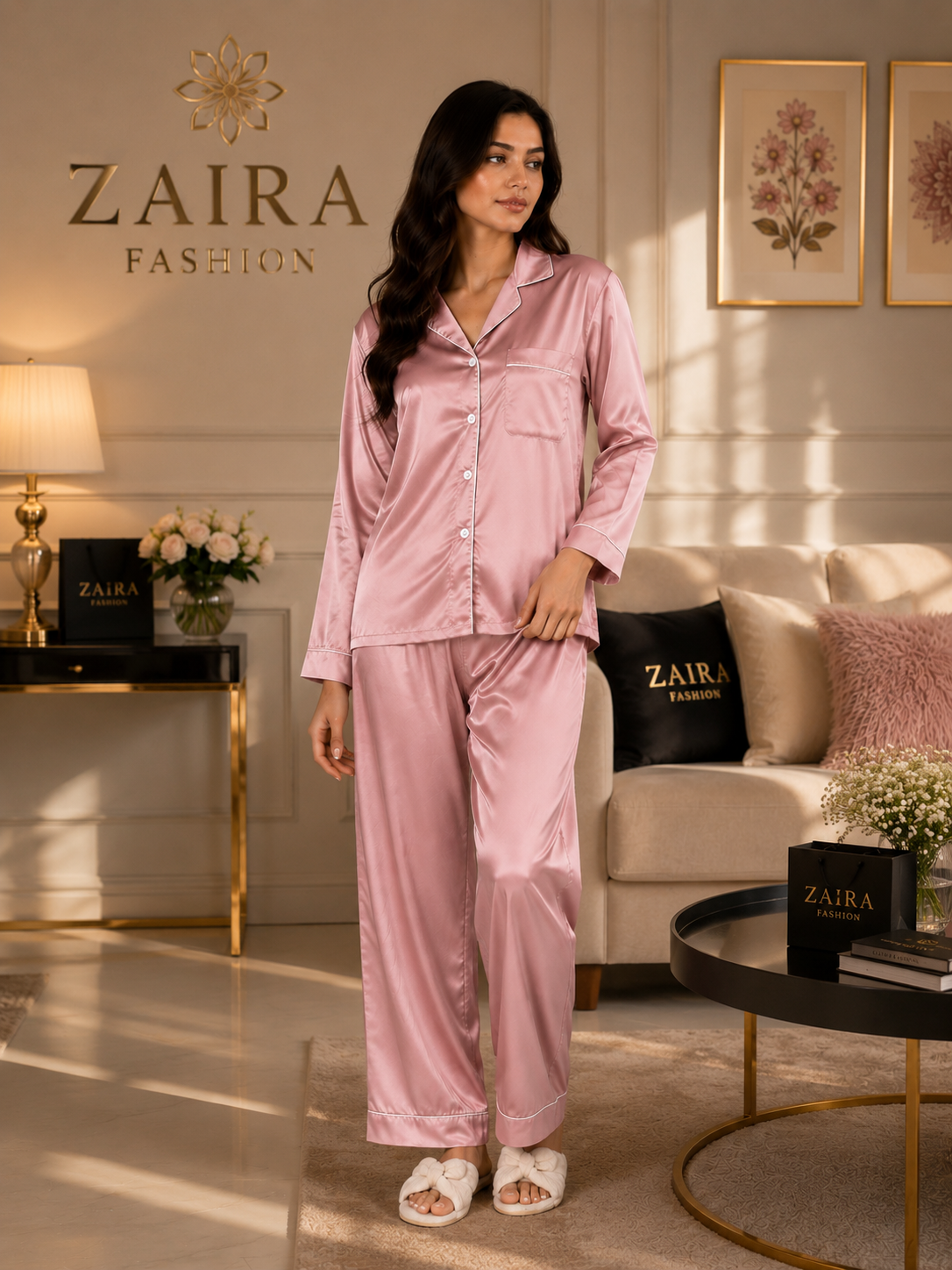 Light Pink Plain Silk Suit – Baggy Trouser