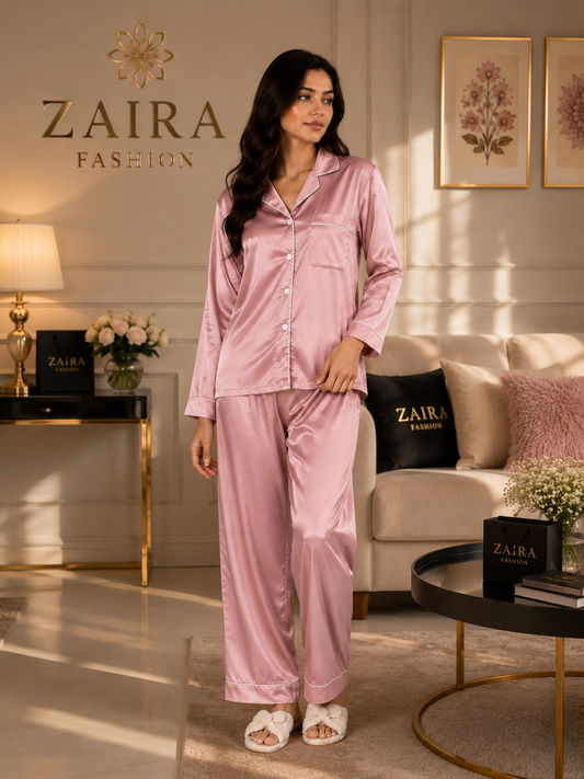 Light Pink Plain Silk Suit – Baggy Trouser