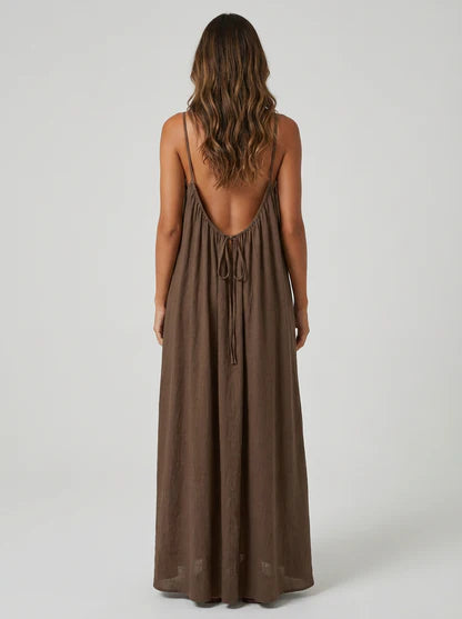 Brown Backless Maxi Dress