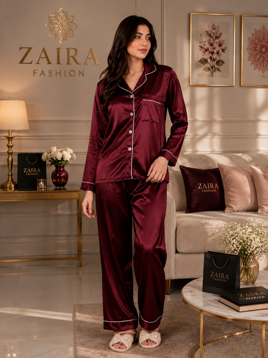 Mehroon Plain Silk Suit – Baggy Trouser