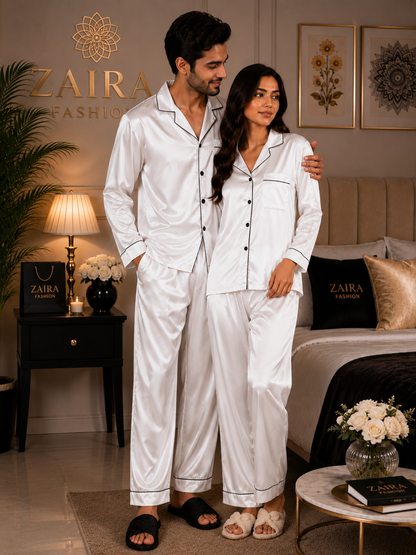 Élan Duo — His and Her Matching Silk Night Suit Set