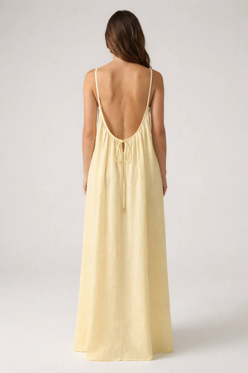 Butter Yellow Backless Maxi Dress