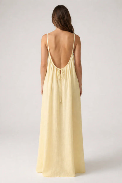 Butter Yellow Backless Maxi Dress