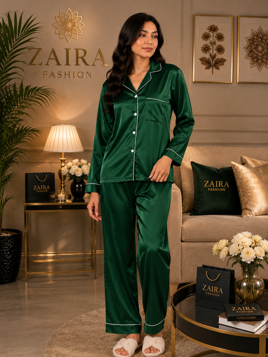 Dark Green Plain Silk Suit – Baggy Trouser