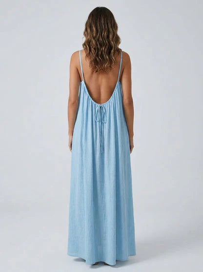 Sky Blue Backless Maxi Dress