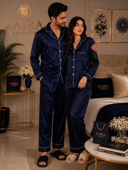 Élan Duo — His and Her Matching Silk Night Suit Set