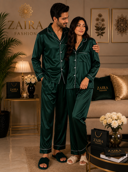 Élan Duo — His and Her Matching Silk Night Suit Set