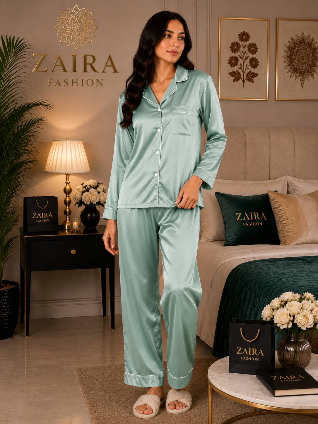 Seafoam Green Plain Silk Suit – Baggy Trouser