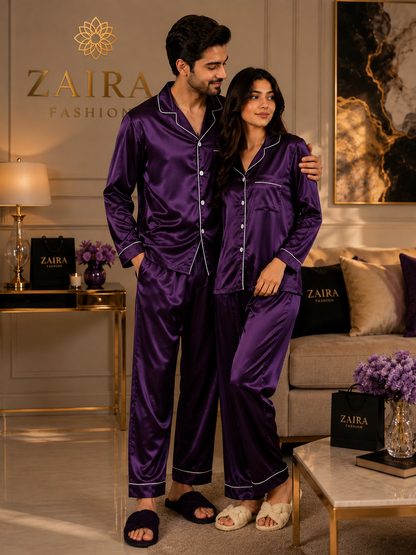 Élan Duo — His and Her Matching Silk Night Suit Set
