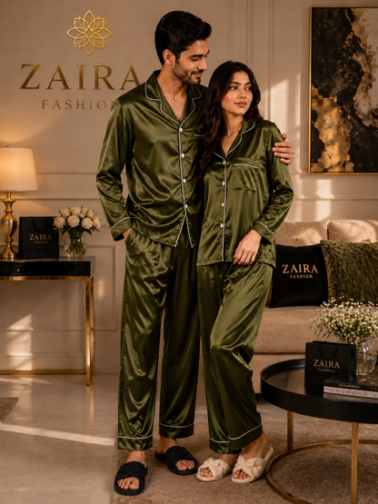 Élan Duo — His and Her Matching Silk Night Suit Set